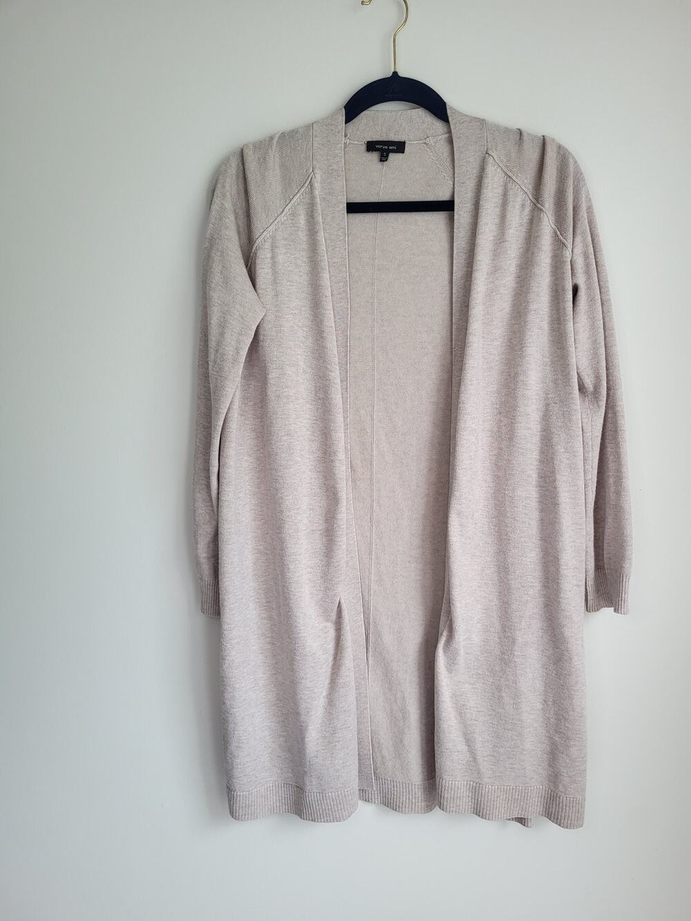 Verve Ami Small Open-Front Light Gray Knee-length Cardigan Minimalist Staple
